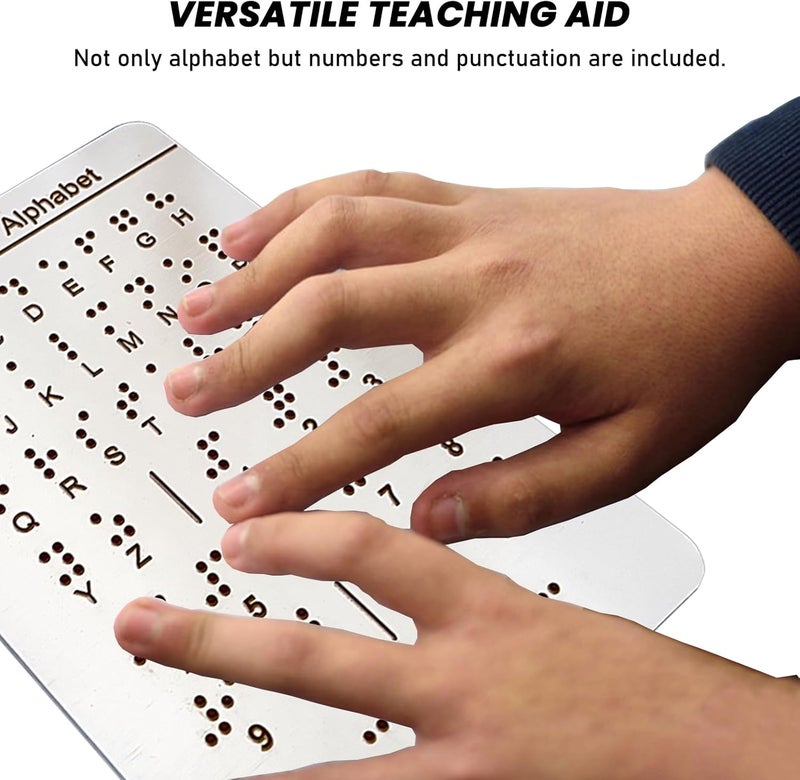 Blirik Braille Alphabet Board, English Alphabet, Numbers & Punctuation with Raised Dots,Braille Learning for Beginners, Braille Teaching Aid for Blind Children, Adults-7.5 x 5 inches, Silver - Image 3